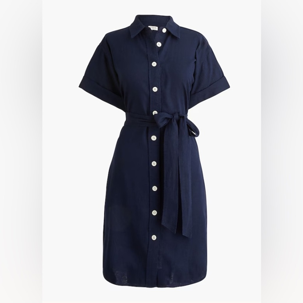 J.Crew petite linen blend mini button shirt dress navy beach preppy sz PXS